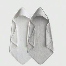 2pcs Baby Hooded Bath Towel, Super Soft Coral Fleece Absorbent Children's Solid Color Bath Robe, Newborn Baby Bathing Cloak Robe For Autumn/Winter - Machine Washable, Perfect Gift For Baby Shower - White + Gray - View 12