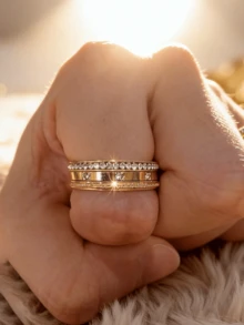 3pcs/Set 304 Stainless Steel 18K Gold Plated Stackable Ring Set, Classic Minimalist Women's Engagement Wedding Rings, Suitable For Women's Daily Wear, Party Jewelry, Beach Vacation, Valentine's Day Mother's Day Birthday Gift - Gold - View 4