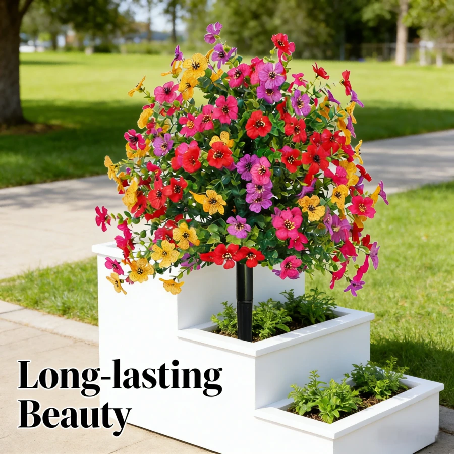 Indoor & Outdoor UV-Resistant Artificial Flower Decorations Easy Install Multicolor Plant For Vases Porches Patios Garden Decorative Bouquet - 1Pcs Mixed - 查看 1