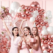 Juego de 40/97 globos de látex de 10 pulgadas de color rosa romántico, oro rosa y blanco, adecuados para el Día de San Valentín, fiesta de cumpleaños, decoración para confesión, decoración escolar, decoración de otoño, reunión de amigos, decoración de Año Nuevo, arreglo de escena de cita romántica y varias escenas interiores y exteriores - Multicolor - Ver 5
