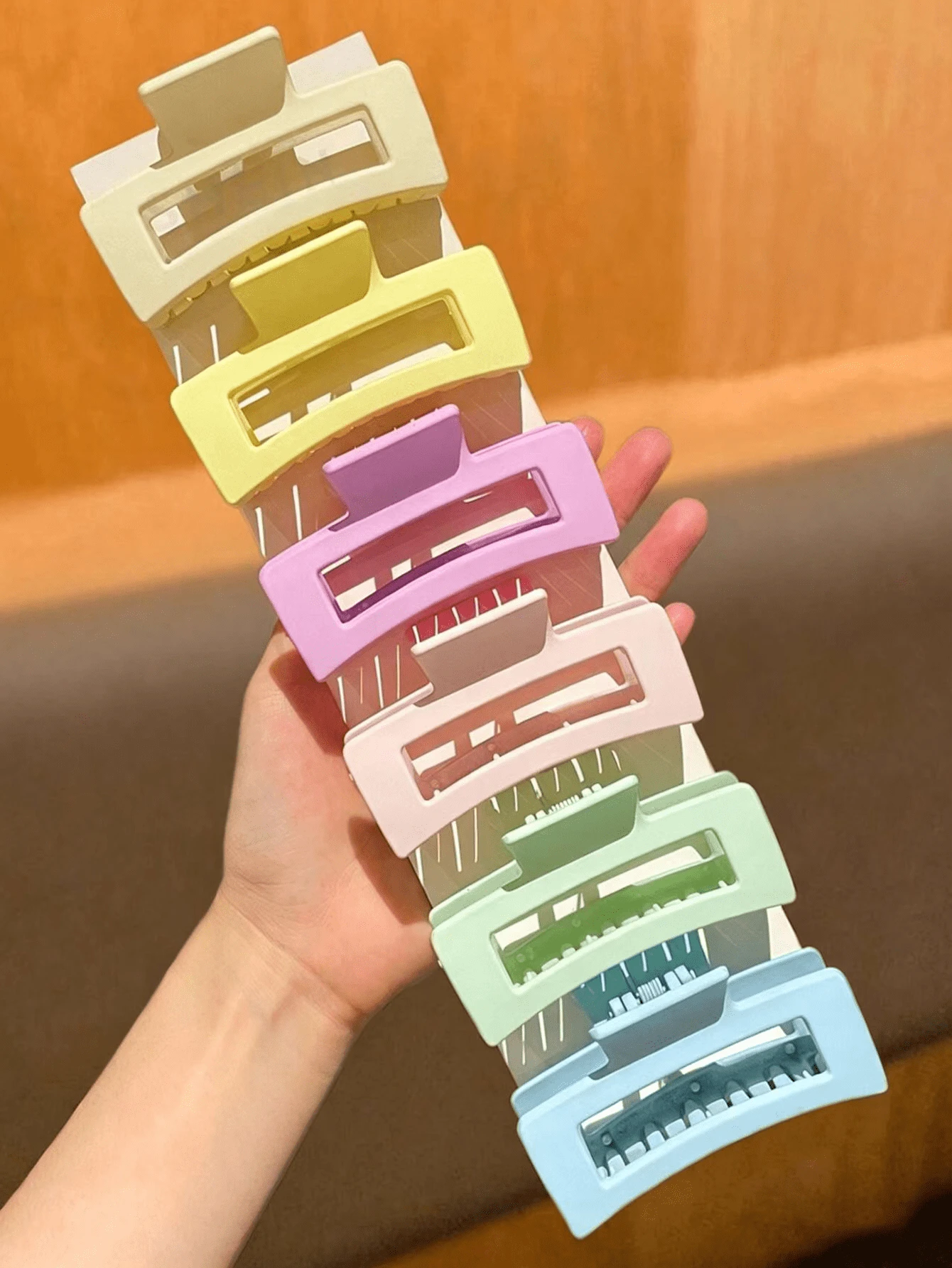 6个大号发爪夹，适合女性浓密头发，哑光方形发夹，防滑强力夹钳，粉彩色长方形发饰，适合细软头发造型，夏季发饰 - 彩色 - 查看 1