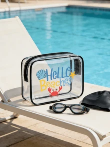 "Hello Beaches" Bolsa de maquillaje transparente con tema oceánico - Diseño unisex e impermeable, esencial para vacaciones de verano y viajes. Esta bolsa de almacenamiento ligera y colorida es un organizador multifuncional con cremallera, diseñada específicamente para almacenar artículos de tocador y accesorios de viaje para mujeres. Perfecta para viajes a la playa, salidas diarias y organización cotidiana. También es un regalo ideal para el Día del Maestro o la temporada de regreso a la escuela. - Multicolor - Ver 6