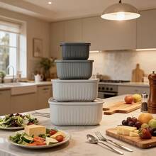 Meoky 8pcs Nested Rectangular Serving Bowls Set, Includes 4 Bowls + 4 Lids, Multi-Size Options, Salad Sauce Containers, Reusable Fridge Storage, Fridge Organizer Boxes, Party Supplies, With Ventilation Holes - View 8