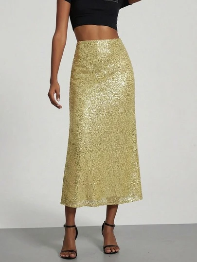 Chân váy ngắn đính sequin màu trơn, thích hợp cho các bữa tiệc, kỳ nghỉ và những buổi hẹn hò tối.