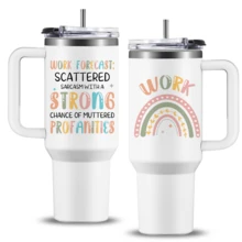 40oz Work Forecast Tumbler With Handle, Scattered Strong Profanities Sarcastic Insulated Stainless Steel Travel Mug, Funny Office Gifts For Women Coworker - 白色 - 查看 1