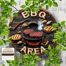 2D Plat - Décoration suspendue 2D plate, logo de zone de barbecue en bois, (20 cm * 20 cm) Inspiration d'art mural de barbecue vintage, décoration extérieure thématique barbecue avec images de steak et d'outils, décoration vintage de bar/café/patio de jardin - Multicolore - Voir 1