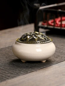 大型陶瓷香炉（配复古铜盖） - 含炭盘和蚊香架，中式香薰炉，适用于线香、线圈香和树脂香，是居家香氛和装饰品的理想之选。 - 同款 - 查看 18
