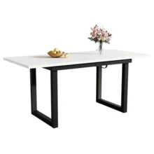Extendable Dining Table, L140/180*W80*H75, Industrial Style, Rectangular, Coffee/Leisure Table, Modern And Simple Iron Dining Table, Space-Saving Multifunctional Dining Table, MDF, White + Black - Black and White - View 1