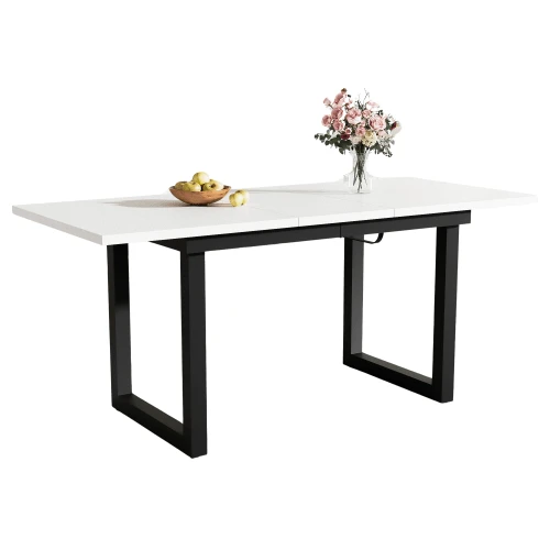 Extendable Dining Table, L140/180*W80*H75, Industrial Style, Rectangular, Coffee/Leisure Table, Modern And Simple Iron Dining Table, Space-Saving Multifunctional Dining Table, MDF, White + Black - Black and White - View 1