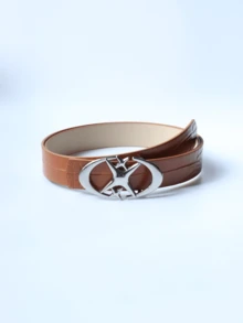 1pc Men's Fashion Personalized Double Moon & Star Buckle Belt, New Versatile Casual Waist Belt Design, Smooth Buckle Suitable For Jeans, Black Crocodile Texture Belt, Korean Retro Decor Suitable For Daily, Outing, Strolling, Party, Gathering - Multicolor - View 5