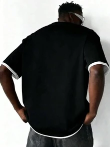 T-shirt à manches courtes d'été pour hommes avec imprimé électrocardiogramme de football à la mode - Noir - Voir 2