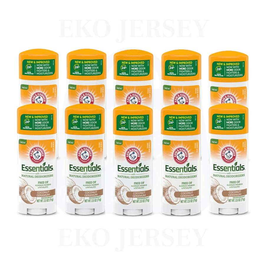 Arm & Hammer Essentials Coconut Geranium Natural Stick Deodorant Aluminum-Paraben Free & 24H Odor 2.5oz Pack Of 10 - nhiều mùi hương - Xem 1