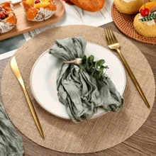 Bộ 10/20/50 tấm lót bàn tròn bằng vải lanh, kích thước 33cm*33cm, kiểu dáng mộc mạc, có thể tái sử dụng, chỉ giặt tay, thích hợp cho các buổi họp mặt, đám cưới đồng quê, kỷ niệm, trang trí bàn ăn khách sạn & nhà hàng. - Màu be - Xem 5