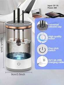 Escova de Maquiagem Elétrica 2 em 1 Limpadora e Secadora, Alimentada por USB, À Prova d'Água, com Suporte de Armazenamento. Gira Automaticamente para Limpar Profundamente Pincéis de Sombra, Pincéis de Blush e Pincéis de Maquiagem de Vários Tamanhos/Estilos. Um Presente Ideal para Garotas. - Multicolorido - Visão 12