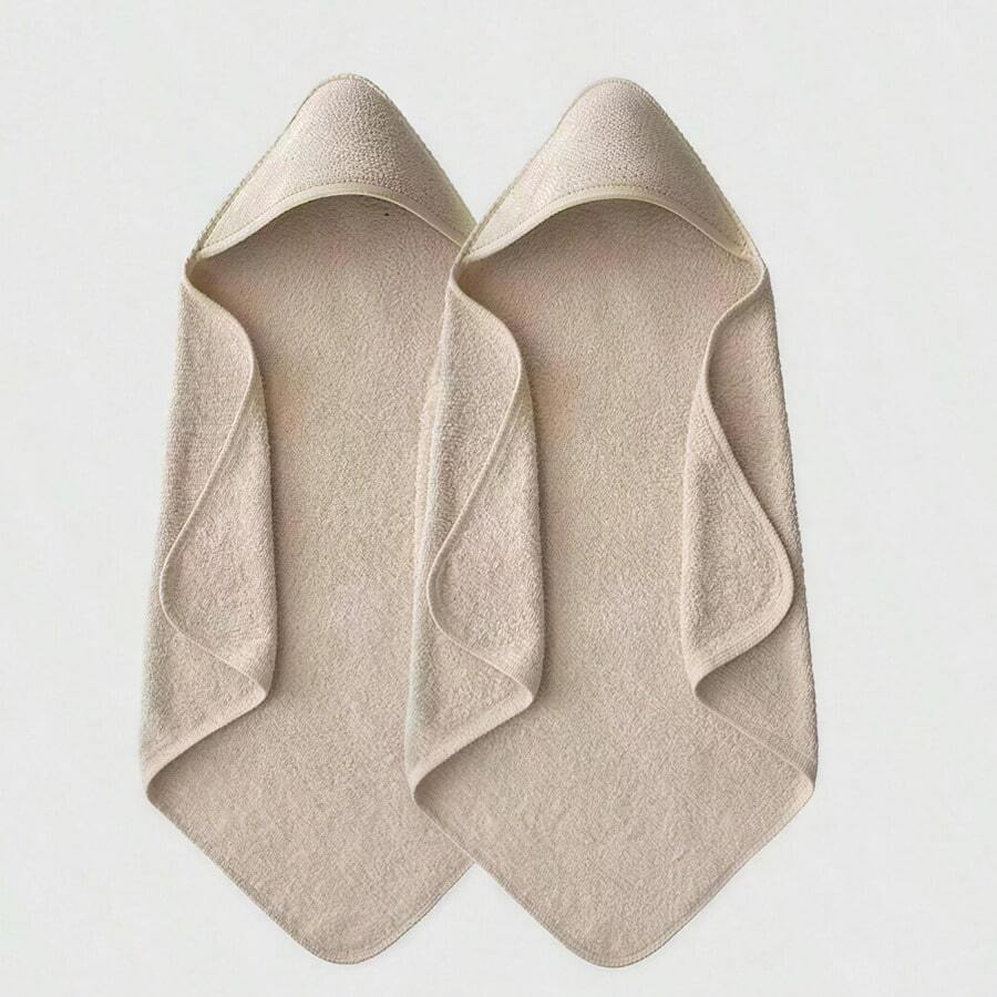 2pcs Baby Hooded Bath Towel, Super Soft Coral Fleece Absorbent Children's Solid Color Bath Robe, Newborn Baby Bathing Cloak Robe For Autumn/Winter, Machine Washable - Perfect Gift For Baby Shower - Coffee + Coffee - View 1