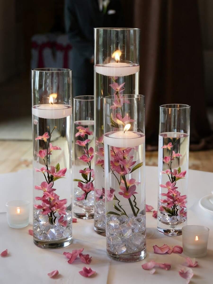 一套人造漂浮花卉装饰,适用于餐桌、婚礼派对、泳池、酒吧、餐厅、节日装饰等场合的中心摆设,包含人造粉色花朵和仿真冰块。 - 1套 - 查看 1
