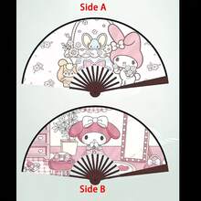 SANRIO Quạt cầm tay hình hoạt hình dễ thương, làm từ vải không dệt, thích hợp để làm mát vào mùa hè và làm vật trang trí. Mỗi mặt có một thiết kế khác nhau, bao gồm các nhân vật như Hello Kitty, Mèo Đen và Bánh Cuộn Quế. - cái quạt - Xem 5