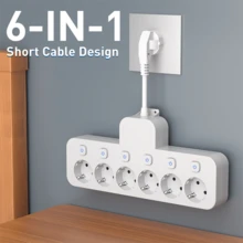 EU Typ C/E/F Stecker 220-240V Weiß Schwarz Desktop Ladestation 6-in-1 kurz/lang Schreibtisch/Wand Steckdosenleiste mit 6 AC Steckdosen 6 Schaltern individuelle Schaltersteuerung geeignet für Reisen Zuhause Büro Memorial Day Sommerbeginn Weiß/Schwarz - EU E-Typ Stecker (220-240V) - Übersicht 15