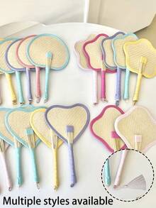 1 pieza Abanico portátil de verano tejido de colores con borlas, abanico manual de paja con efecto dopamina, abanico de paja hecho a mano con forma de corazón y flor para refrescarse en picnics, fotos, playa, bodas, fiestas y eventos de verano, decoración bohemia - Multicolor - Ver 1