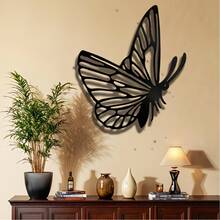 2D Flat, 1pc Beautiful Black Acrylic Butterfly Wall Decor, Outdoor Wall Decoration - Perfect For Living Room, Study Room Decor Or Outdoor Space, Butterfly Silhouette Garden Yard Decorative Craft - Multicolor - View 2
