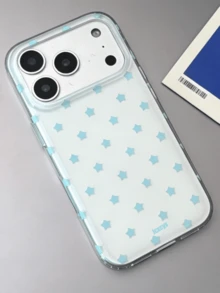Funda de teléfono suave de gel con elementos de estrella amarilla brillante de moda Y2K, compatible con 17Pro, 17Pro, 17Air, 17, 15, 16 Pro, 14 Pro, 13, 12, 11, regalo de cumpleaños - Fondo blanco con estrellas azules - Ver 3