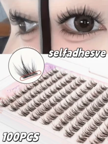100 piezas Conjunto de racimos de pestañas 3 en 1 sin pegamento - DIY natural, estilo anime, sin necesidad de pegamento, gran capacidad y estilo esponjoso - Extensión de pestañas de 12 mm de longitud - Adecuado para principiantes Pestañas postizas con rizo C, reutilizables - Fácil de usar, ahorra tiempo de maquillaje. Adecuado para (productos para pestañas diarios/de fiesta/de baile/de múltiples ocasiones) Regalo para la familia, la novia, la mejor amiga. Primera opción de regalo para vacaciones - Ver 2