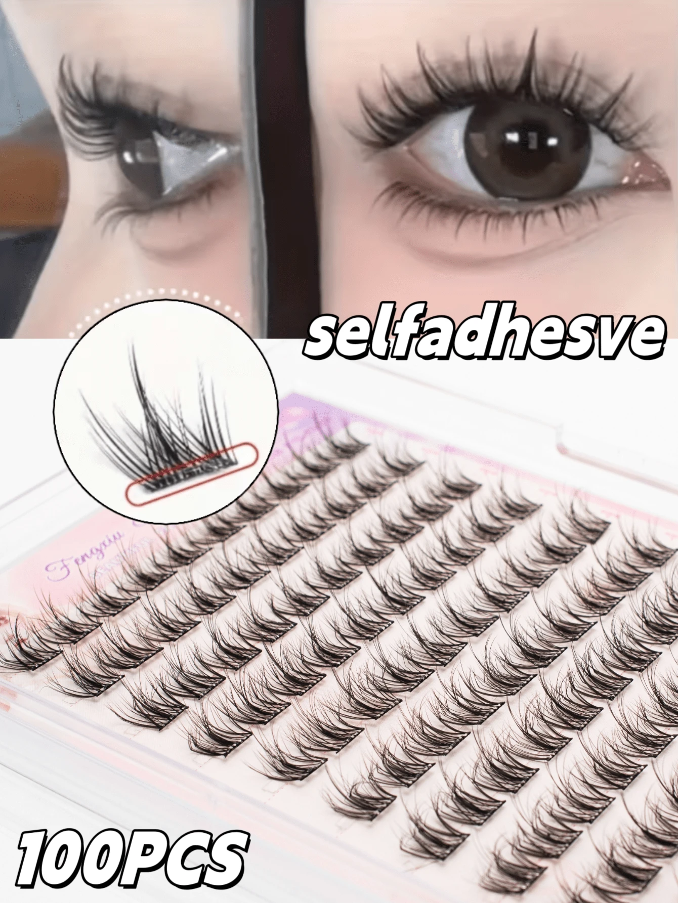 100 piezas Conjunto de racimos de pestañas 3 en 1 sin pegamento - DIY natural, estilo anime, sin necesidad de pegamento, gran capacidad y estilo esponjoso - Extensión de pestañas de 12 mm de longitud - Adecuado para principiantes Pestañas postizas con rizo C, reutilizables - Fácil de usar, ahorra tiempo de maquillaje. Adecuado para (productos para pestañas diarios/de fiesta/de baile/de múltiples ocasiones) Regalo para la familia, la novia, la mejor amiga. Primera opción de regalo para vacaciones