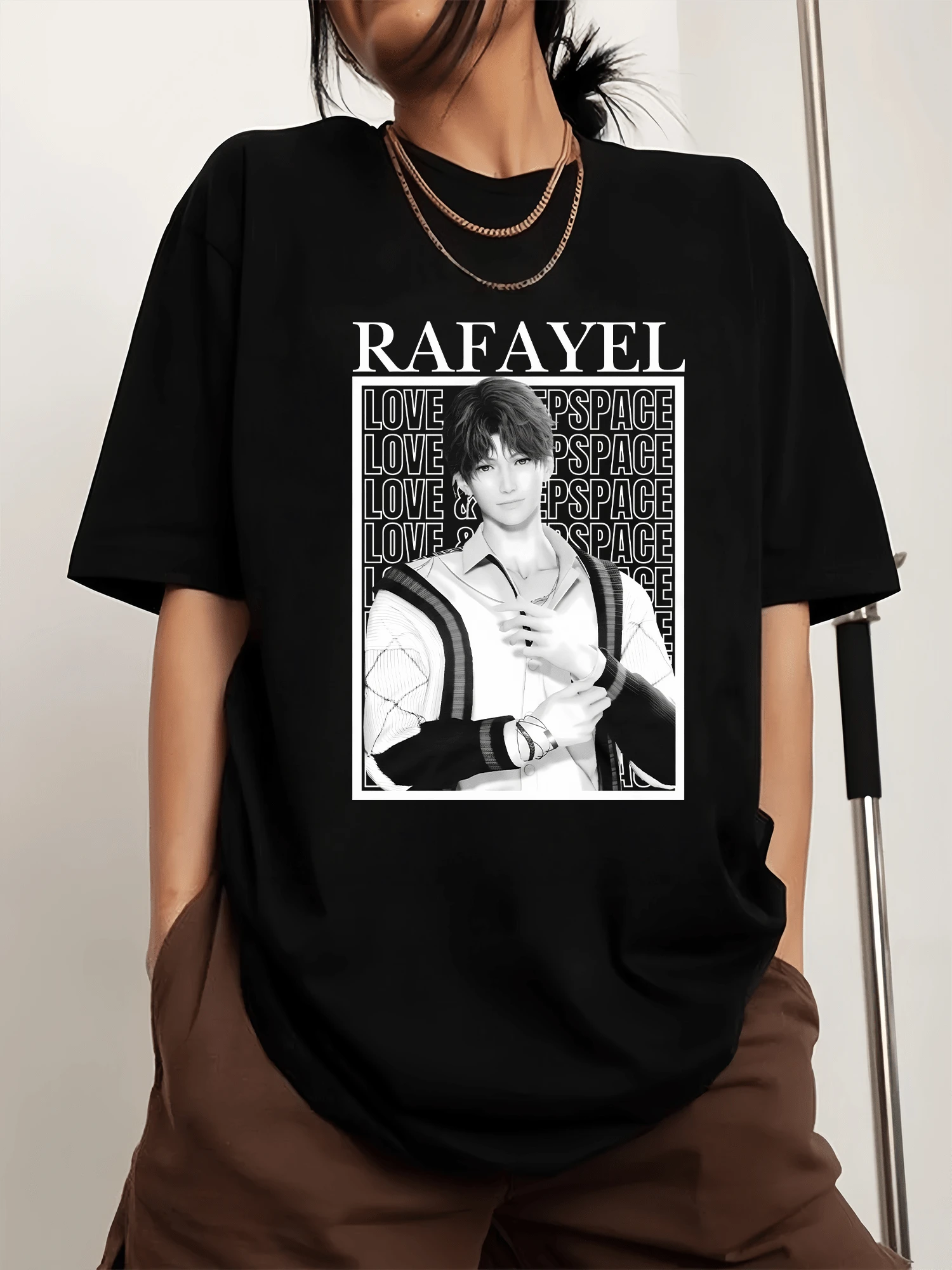 Rafayel Love And Deepspace Men's Sports T-Shirt With Crew Neck And Print, Short Sleeve - Black - View 1