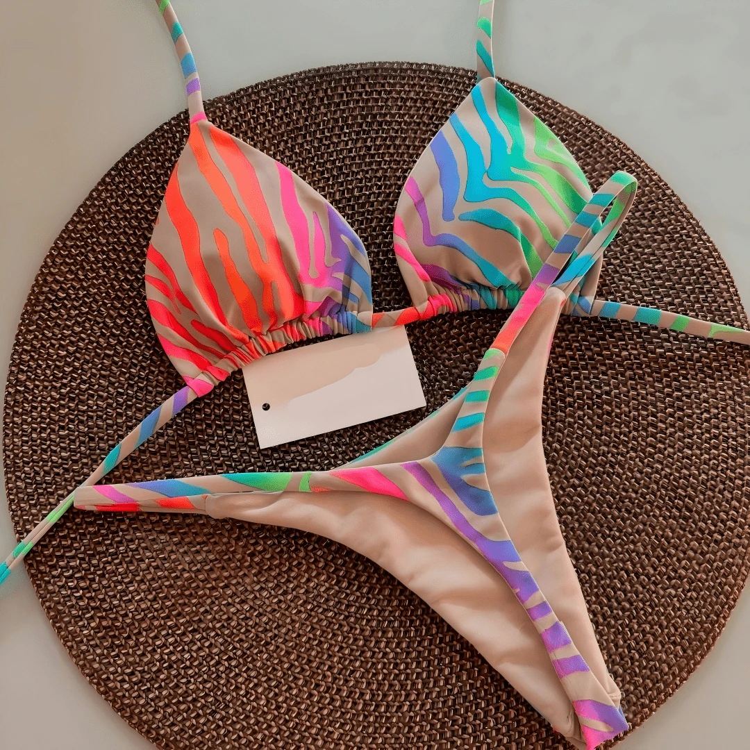 Bộ bikini buộc dây họa tiết hoa phong cách Bohemian dễ thương, thanh lịch, gợi cảm gồm 2 món, thích hợp cho kỳ nghỉ biển, mùa xuân/hè. - Nhiều màu - Xem 1