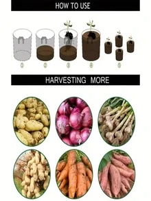 4个土豆种植袋,容量分别约为25升(26.5升)和35.7升(37.85升),带拉链和采摘窗口,适用于种植土豆、番茄和蔬菜,黑色和灰色,可折叠,透气无纺布种植袋,带加固提手和采摘拉链,方便移动。 - 彩色 - 查看 8