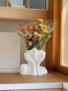 1 Stück Blumentopf in Form eines menschlichen Gesichts, Make-up-Pinselhalter, künstlerischer Harz-Organizer in Form eines Gesichts für Pinsel, Stifte und Schreibwaren, kreativer Aufbewahrungsbehälter für den Schminktisch mit abstraktem Skulpturendesign für Schlafzimmer, Badezimmer und Schreibtischdekoration, Heimdekoration - Mehrfarbig - Übersicht 4