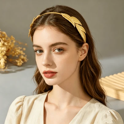 1件复古金属叶子造型新娘头饰，适合婚礼、派对和仙女妆容