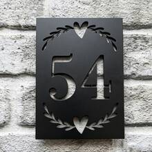 Custom Metal House Number Plate With Elegant Olive Wreath - Black House Number And Address Plate - Metal House Number Plate, Available In 3 Sizes! - Black - View 3
