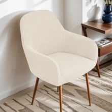 1pc Beige Jacquard High Back Elastic Chair Cover, Universal Office Dining Chair Protector, Removable & Washable, Suitable For Kitchen, Wedding, Party, Banquet, Hotel, Essential Home Decor For Spring & Summer - Beige - View 7