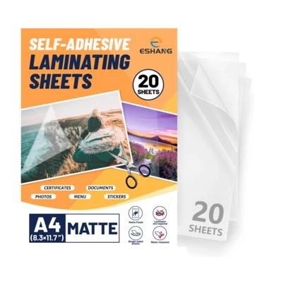Self-Adhesive Matte Laminating Sheets, 8.3 X 11.7 Inch, 20-Pack, Clear Self-Sealing Laminating Paper, No Machine Needed