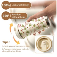 mikenda 1 bình nước giữ nhiệt bằng thép không gỉ 18oz in hình nơ dâu tây, có nắp và dây đeo, chống rò rỉ, kiểu dáng dễ thương, giữ nóng/lạnh trong 24/12 giờ, quà tặng mùa hè. - Màu be - Xem 6