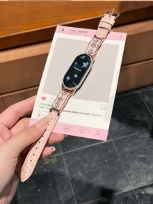 1条女士夏季度假风竹纹亮面皮革表带，兼容小米手环8 Pro/9 Pro、小米手环3/4/5/6/7、8/8 NFC/9/9 NFC/10/10 NFC、 4/ 5 - 粉色 - 查看 4