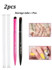 1/2/4Pcs 3-In-1 French Manicure Brush Set, Nylon Bristle Nail Brushes For Gel & Acrylic Nails, Precise Cleaning, Polish Application, Salon Home Manicure Tools - Multicolor - View 9
