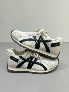 女士休闲运动鞋，透气百搭，休闲运动鞋，系带平底鞋，运动鞋，女鞋，舒适女鞋，性能卓越，优雅女士运动鞋，优雅女士鞋，网球鞋，女士运动鞋，米色 - 杏色 - 查看 2