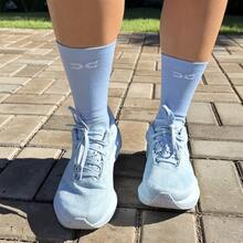 Adult Polyamide Running Socks With 3D Cuff, Breathable, Thermal Comfort, High Performance, Spinning, Cycling - White + Blue - View 3