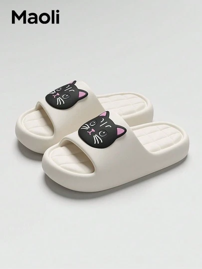  Sandales en plastique pour femmes avec motif de chat noir MAOLI, semelle souple et légère à rebond, pour un port décontracté intérieur/extérieur, plateforme de 2,5 cm, antidérapante et durable, convient pour la plage, unisexe, hommes/femmes, printemps/été, lavable et séchage rapide