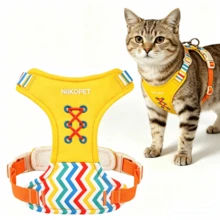 Dây dắt cho mèo con NIIPET dễ thương - Thiết kế dây đeo chống tuột, chất liệu lưới thoáng khí với lớp đệm mềm, dây dắt điều chỉnh được, không kéo giật, phù hợp cho mèo con. - Màu vàng - Xem 2