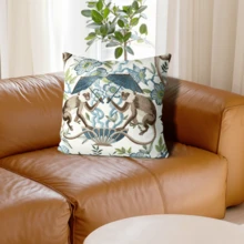 Monkey Throw Pillow Cover |     Modern Designer Pillow With Blue And Floral Motifs For Bed And Sofa - Trắng - Xem 4