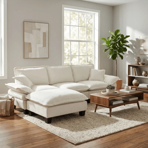 Modular Ecksofa, L-Shaped Cloud-Couch With Segelboot-Design, Including 1 Double Ottoman & 2 White Kissen, Comfortable Chenille-Bezug For Wohnzimmer & Apartments, Beige