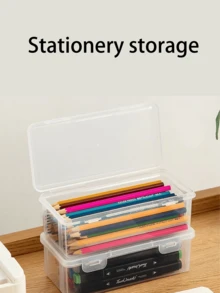 Caja de almacenamiento transparente de gran capacidad de PP, organizador de escritorio para bolígrafos de colores, lápices, pinceles, artículos de papelería para estudiantes, estuche de lápices minimalista y creativo - A - Ver 2