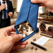 Personalized Photo Tie, Custom Image Hidden Pocket Tie For Men, Engraved Commemorative Gift For Husband, Boyfriend, Wedding Groom, Birthday, Anniversary, Elegant Classic Business Formal Tie With Hidden Photo Layer, Minimalist Design For Daily Office, Party, Ceremony Accessory, Thoughtful Commemorative Gift - Photo Tie - View 3