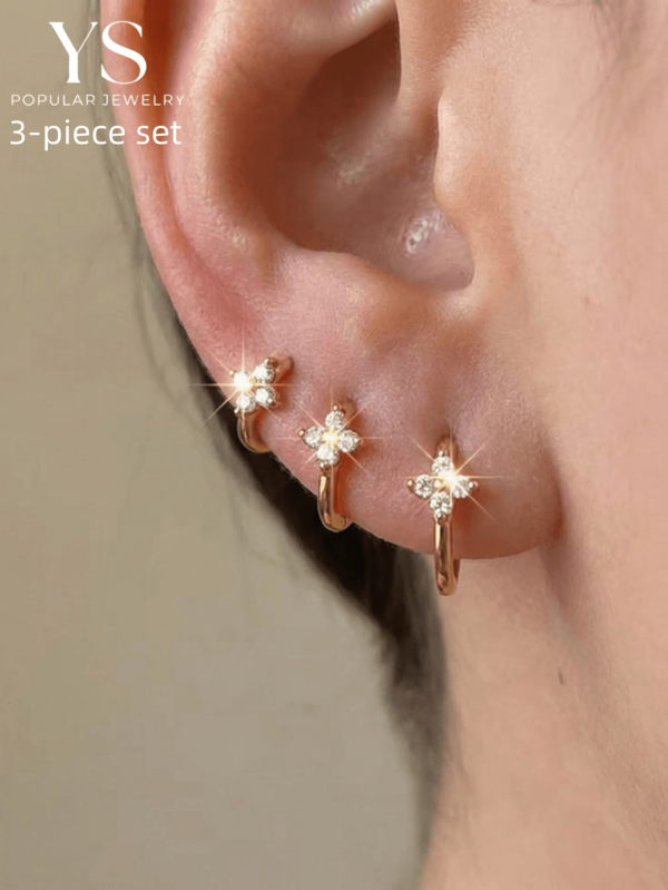 3pcs Set, Classic Sparkling Cubic Zirconia Delicate Small Hoop Earrings, Suitable For Women's Wedding And Daily Wear, X-Small Earring Studs, Gift For Her On Valentine's Day Or Birthday
