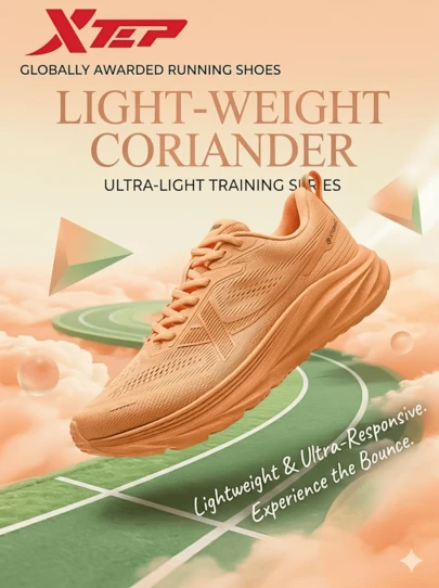  XTEP Thin-Sole Coriander Sports Running Shoes For Men, Summer Mesh Breathable Athletic Sneakers, Shock Absorbing, Low Drop, Apricot Yellow