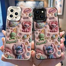 Disney Lilo & Stitch Phone Case, Kawaii 3D Inflatable Plush Effect Stitch, Angel & Scrump Print With Space Planet & "ANGEL" "SCRUMP" Lettering, "GOOD LUCK" Camera Lens Border, Shockproof TPU Protective Back Cover For IPhone 17, 16, 15, 14, 13, 12, And 11 Pro ,Galaxy S22 ,S23,S24,S25 Models. A Fun Gift For Family, Friends, Birthdays, Holidays, And Special Occasions. - 黑色 - 查看 3