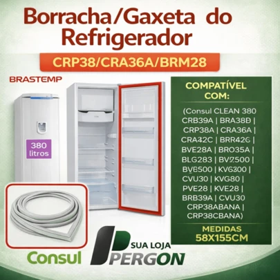 Borracha Geladeira Consul/Brastemp 380L Gaxeta Original Pergon CPR38 CRB39A BRA38D Vedação Porta 155x58